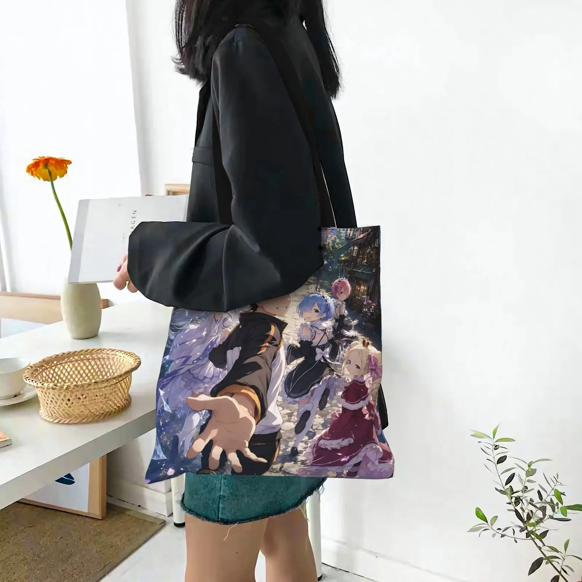 Fashion Women's Bag Re ZERO Anime Shopping Bag Canvas  Canvas Tote Bag Women'S Shoulder Handbag Christmas Gift