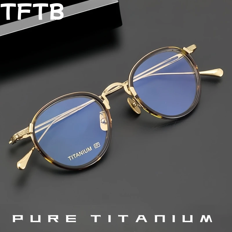 

TFTB Luxury Pure Titanium Men and Women Retro Round Eyeglasses Frame Ultra Light Small Minimalist Designer Optical Glasses E046S