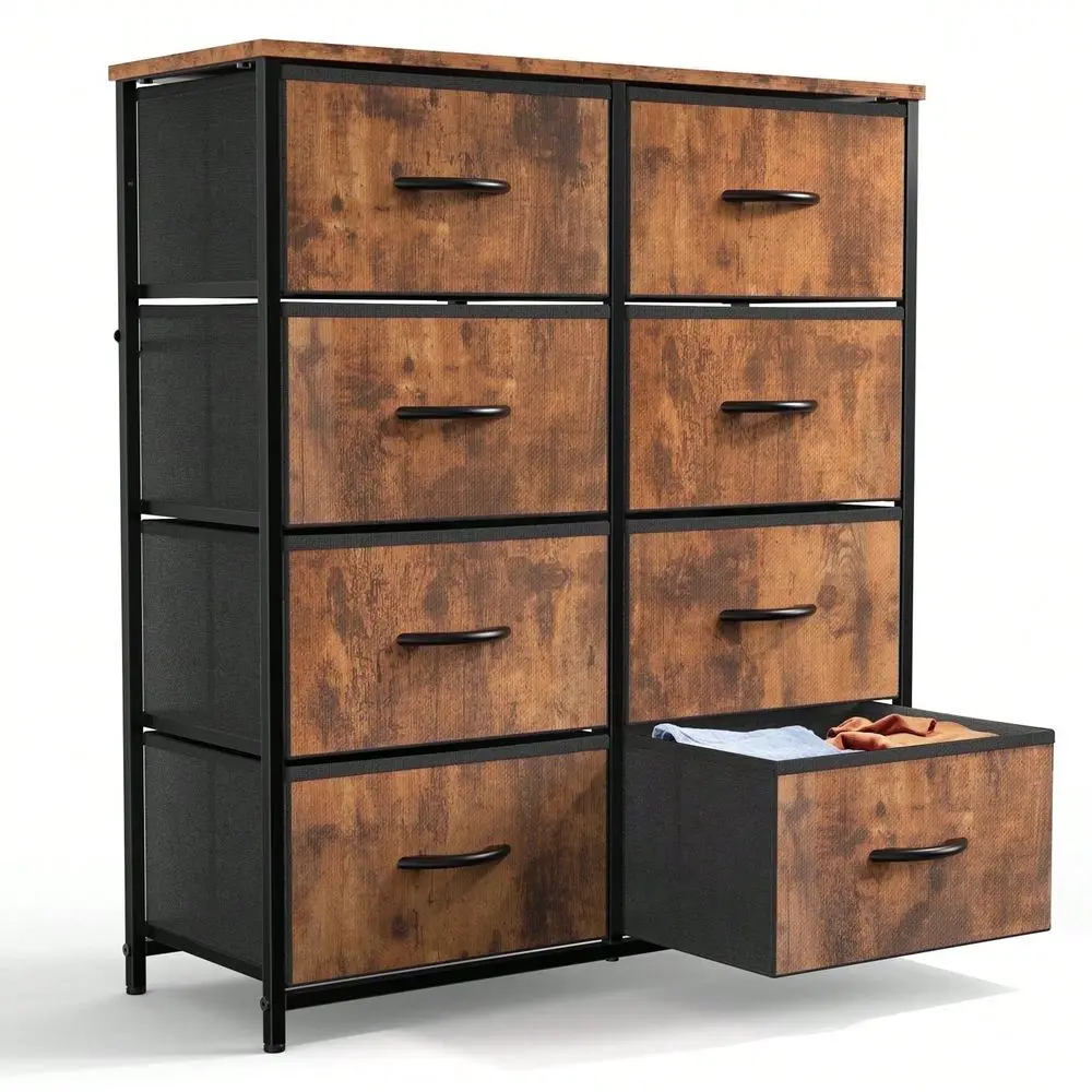 

Storage Dresser With 9 Drawers, Steel Frame And Wooden Top For Bedroom, Closet And Entryway