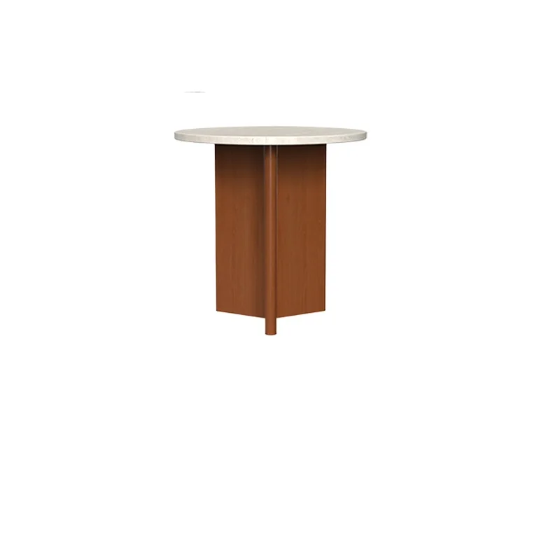 

Travertine slate is durable, simple black, medieval teak color, large and small round coffee table combination