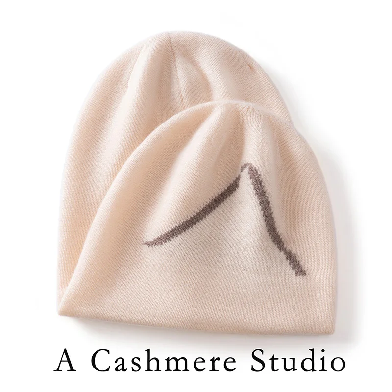 Double Jacquard Hat Winter 100% Pure Cashmere Unisex Knitted Beanie Hat Outdoor Warm Threaded Hat Fashion New Hat Without Brim