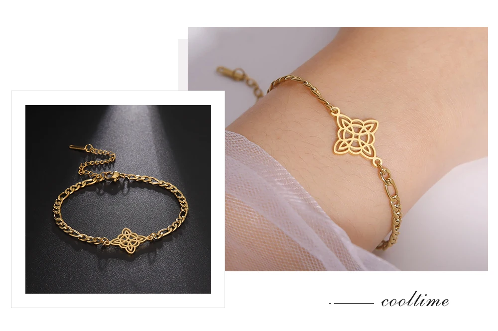COOLTIME Edelstahl-Armband mit Hexenknoten-Anhänger, Figaro-Kettenarmband für Frauen, Wicca-Amulett-Schmuck, Geschenk zum Frauentag – Detail 8