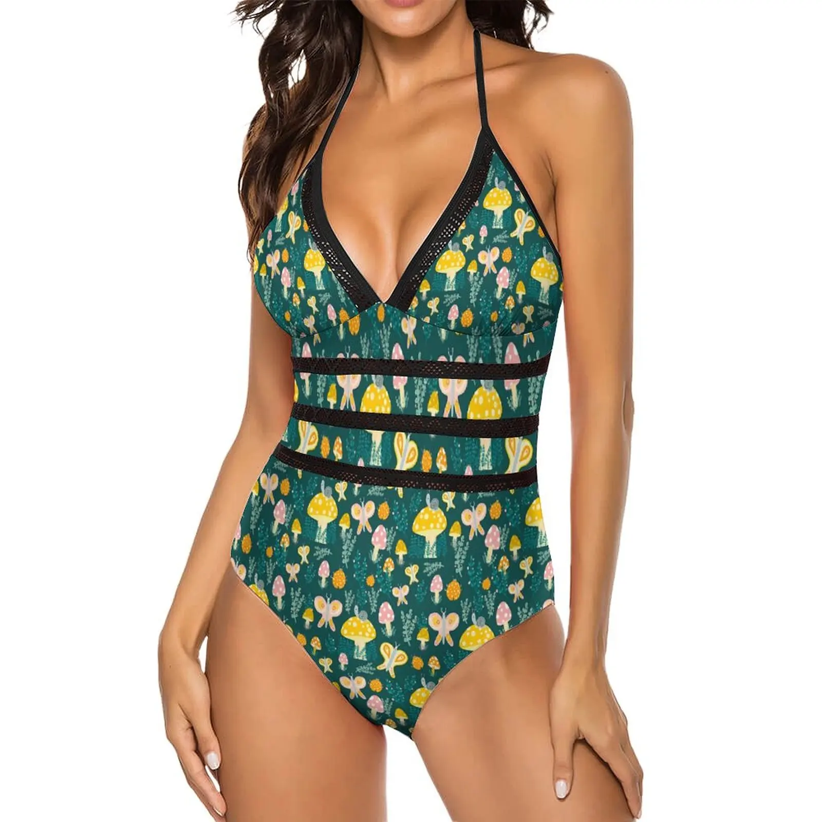 

Magic Mushroom Swimsuit Cute Butterflies Snails One-Piece Swimwear Push Up Fashion Monokini Sexy Holiday Rave Custom Bodysuit