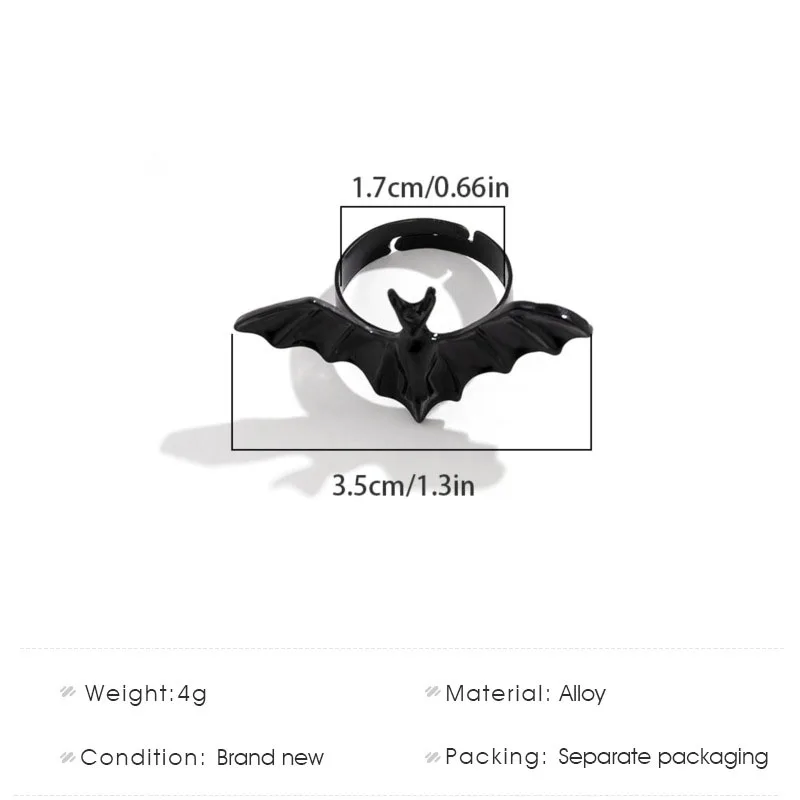 Punk Halloween Bat Ring Gothic Black Vampire Wing Adjustable Finger Rings