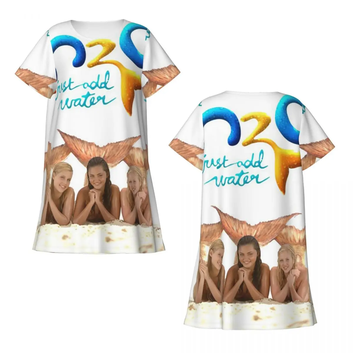 Custom Cartoon Anime H2O Just Add Water Short Sleeves Nightdress For Sleeping Women Short Sleeve Nightgowns Loose Pajama Dress