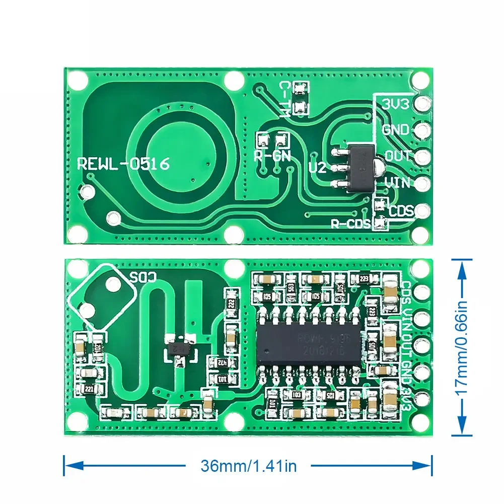 RCWL-0516 Microwave Radar Motion Sensor Module Human Body Induction Intelligent Module Output 3.3V 5-8M Distance for Arduino DIY