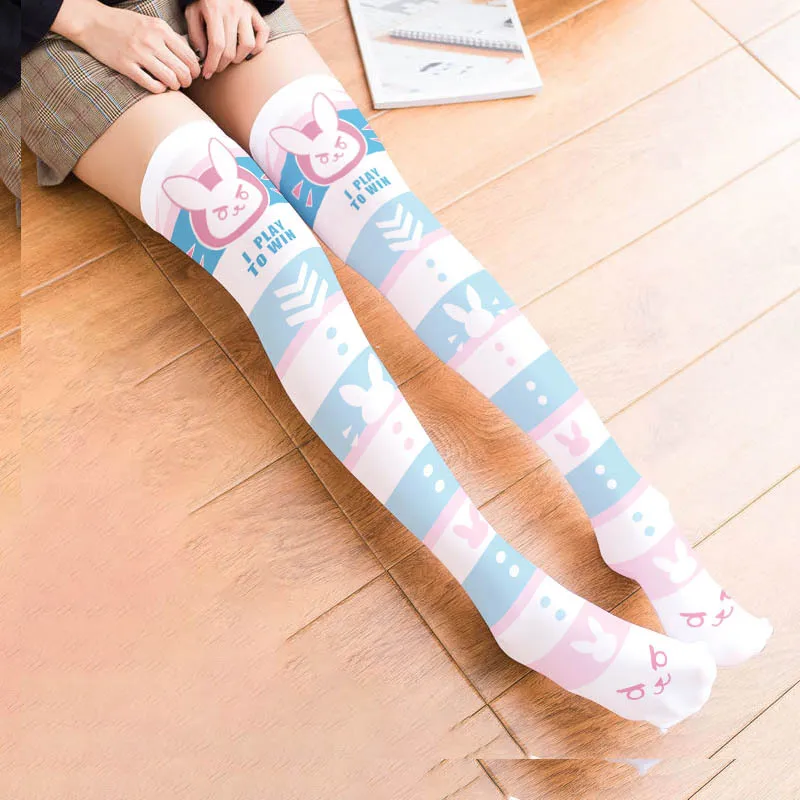 Spiel OW D.Va Cartoon Gedruckt Knie Socken Japanische Nette Lolita Gedruckt Unten Socken Anime Cosplay Seide Socken