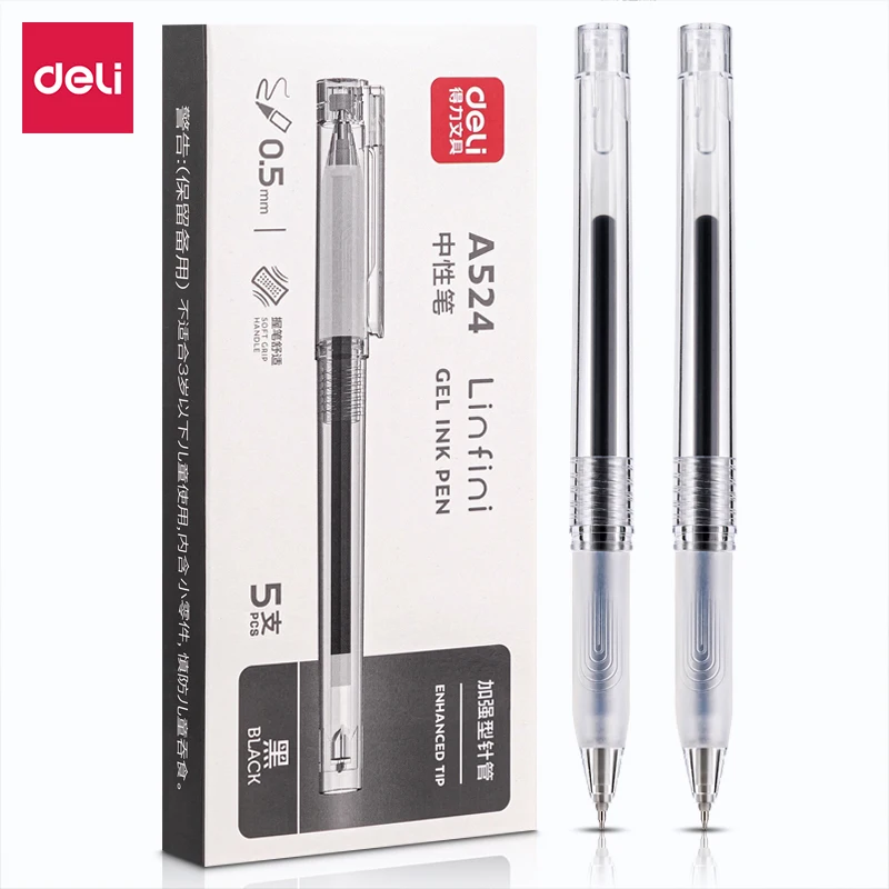 Deli 5pcs 0.5mm Black Ink Gel Pen School Supplies Signing Pen Office Pen Stationery For Writing High-quality Pen