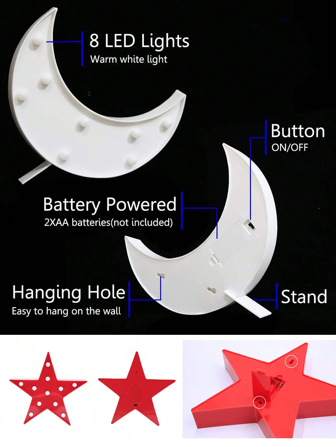 أضواء الليل الزخرفية، ضوء سرادق، ضوء الليل الزخرفية على شكل نجمة القمر، أضواء LED على شكل هلال القمر والسحابة والنجمة سرادق لـ Roo