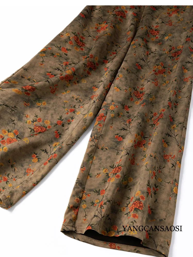 Women's Spring/Summer Fashion Clothing Heavy 100% Natural Mulberry Silk Gambiered Guangdong Gauze Retro Straight Legged Pants