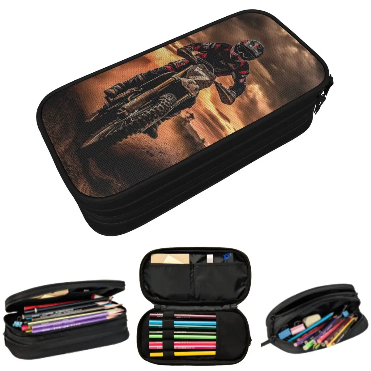 Motocross Rider Motorcycle Pencil Case for Boys Girls School Pen Box Pencil Bag Stationery Supplies Pen Holder Bag