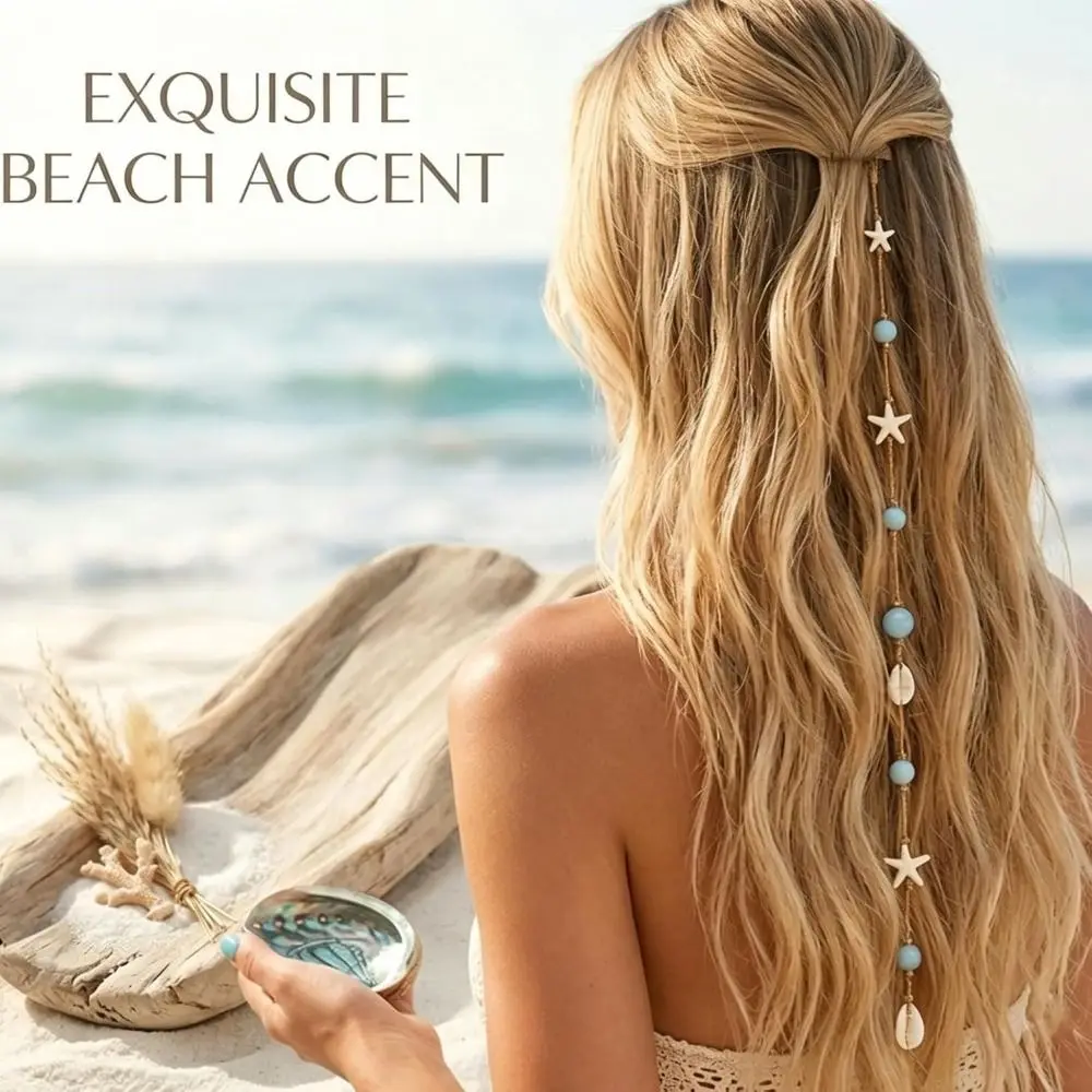 Starfish Charm Beachy Mermaid Hair Accent Pearl Like Beads Shell Clip In Hair Jewelry Comb Style Clip Boho Style
