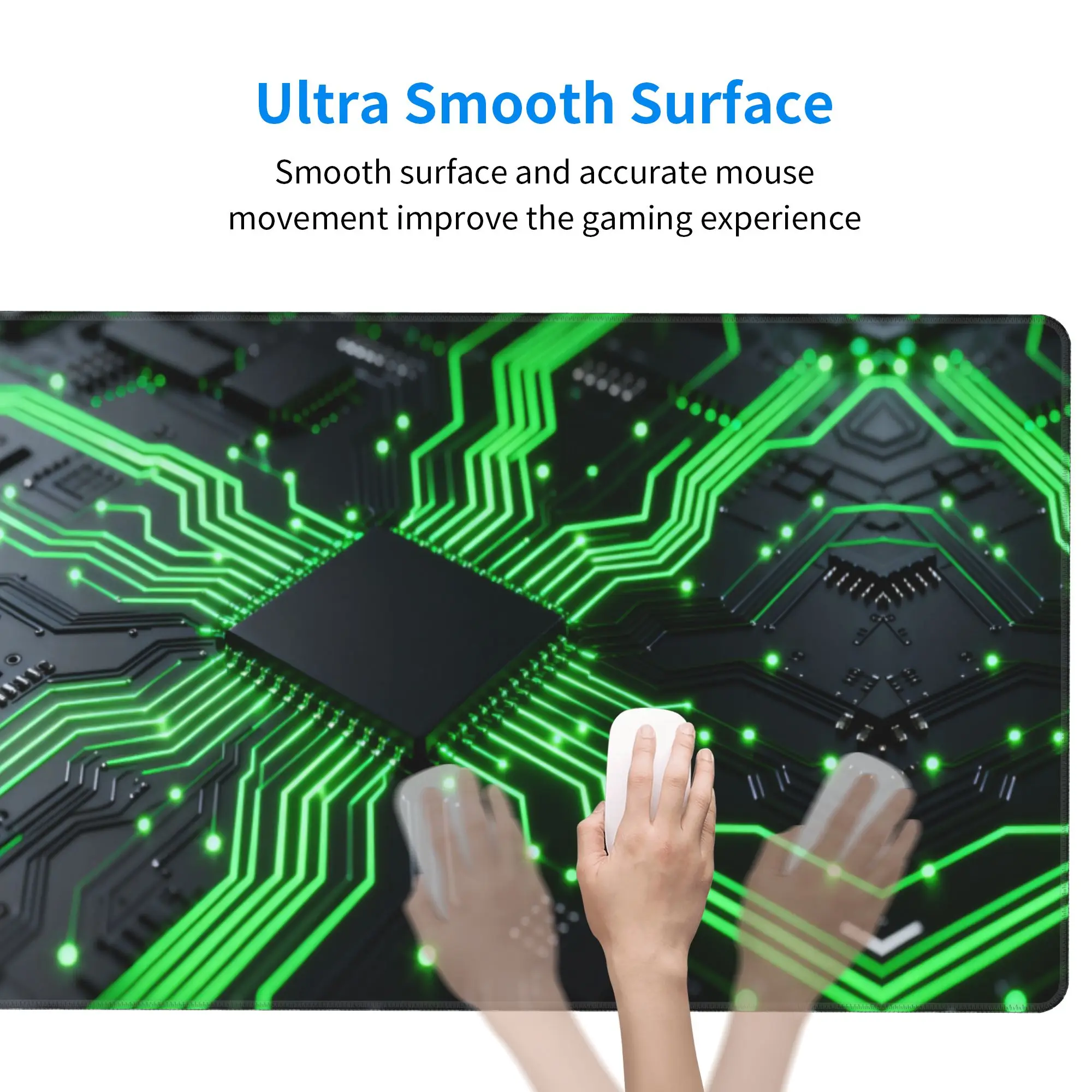 Large and durable mouse pad, circuit board design - office mouse pad, laptop keyboard pad, study desk pad - precision stitched edges, anti slip rubber backing, perfect for use at home
