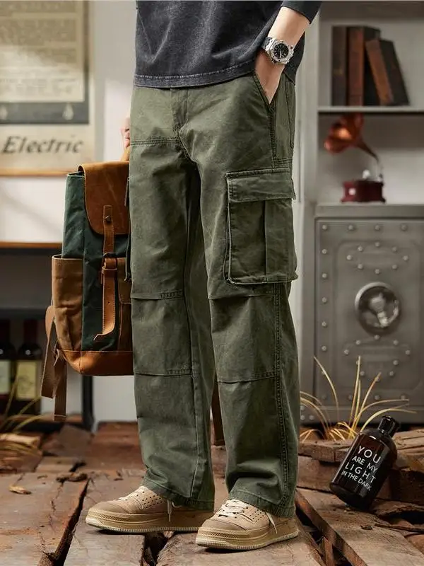 

Высококачественные мужские повседневные брюки из чистого хлопка, весенне-осенние свободные прямые брюки для рабочей одежды, брюки American High Street Sle