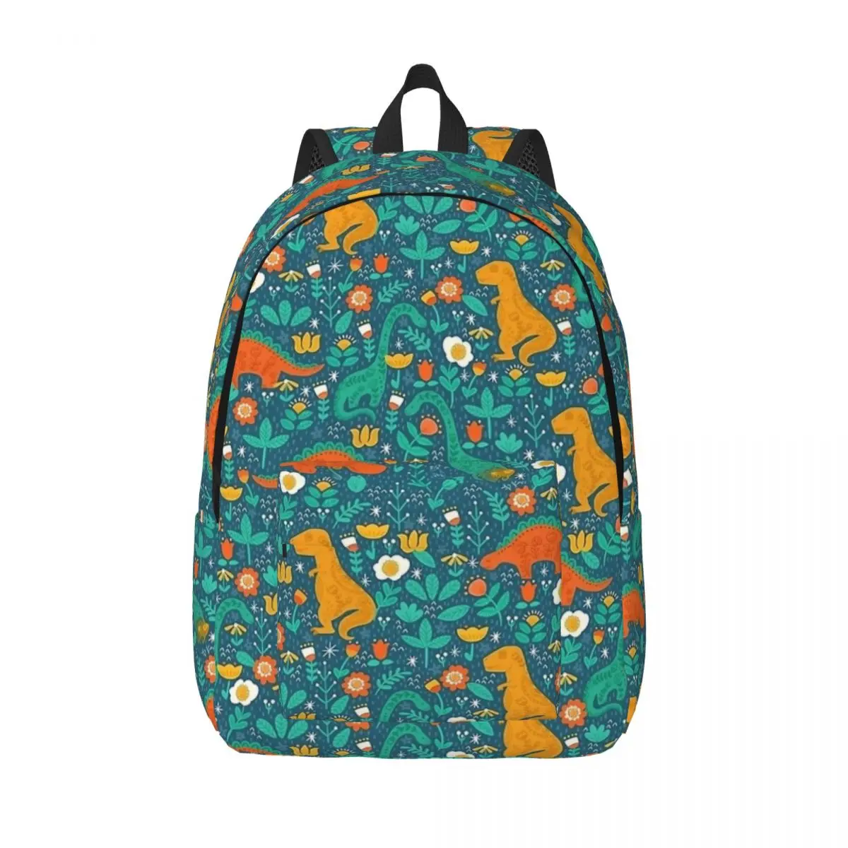 Folk Floral Dinosaurs Backpack for Boy Girl Kids Student School Bookbag T-Rex Stegosaurus Canvas Daypack Preschool Primary Bag