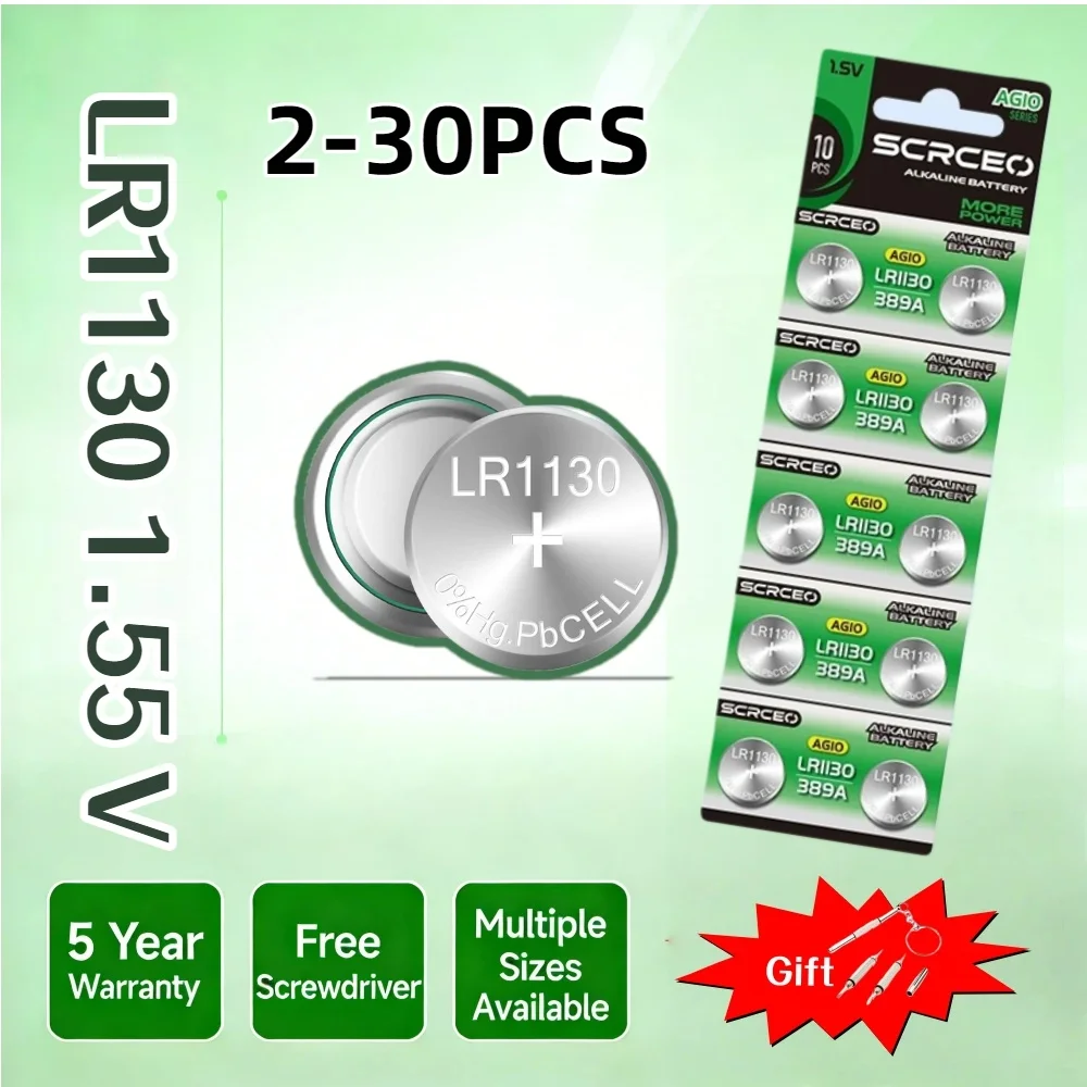 

2-30 шт. AG10/LR1130 Высококачественные щелочные батарейки LR54 L1131 389A D189 1.55V для часов, игрушек, калькуляторов
