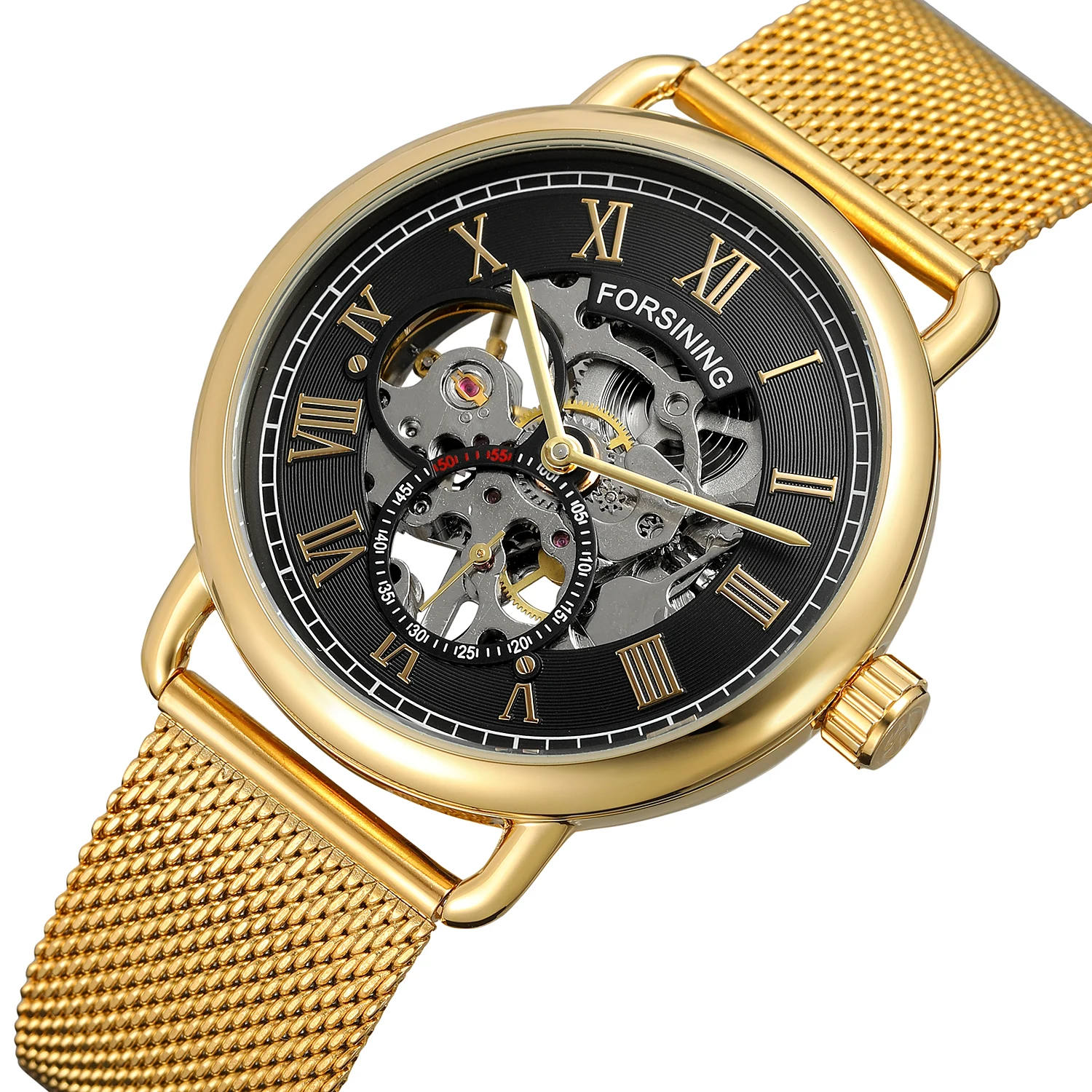 2024 FORSINING China Wholesale Men's Hand Wind Watch Elegant Mechanical  Movement Skeleton Mesh Strap Wristwatches