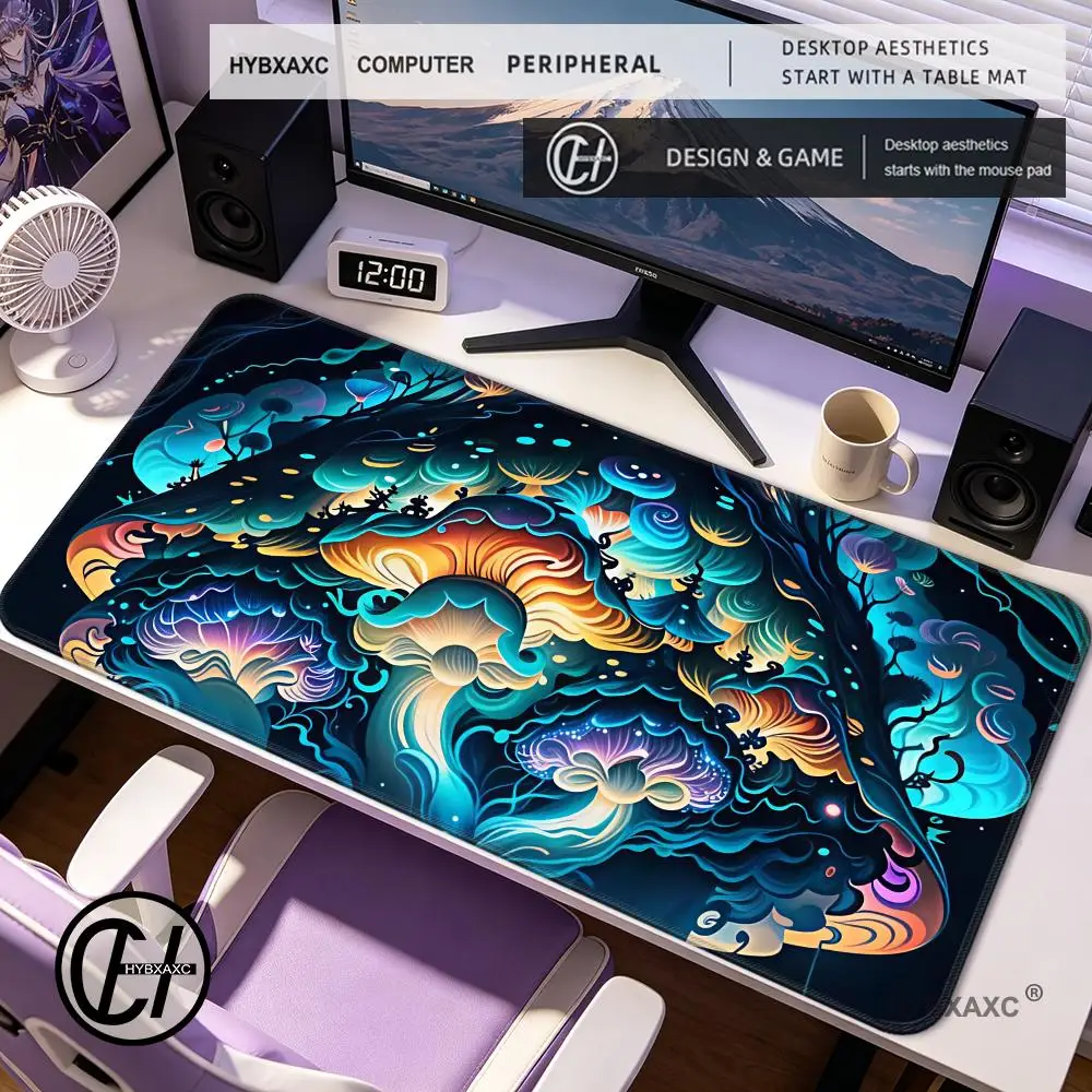Psychedelic Mushrooms Mouse Pad Large Purple Moon Keyboard Rug PC Skull Gamer Cabinet Mousepad Laptop Starry Desk Mat Carpet