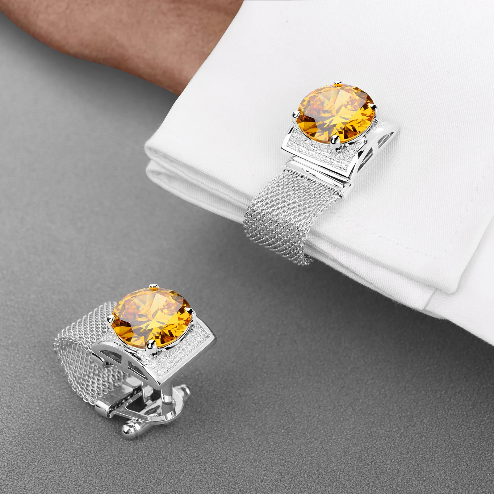 HAWSON Men Birthstone Crystal Cufflinks 17mm Color Stone Cuff Links for Wedding Business Shirt, Birthday Gift for Men