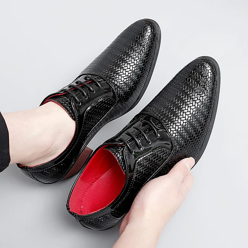 Classic Fashion Glitter Leather Dress Shoes for Men High Heels Elegant Red Men\'s Formal Shoes Size 46 Pointed Oxfords Shoes Men