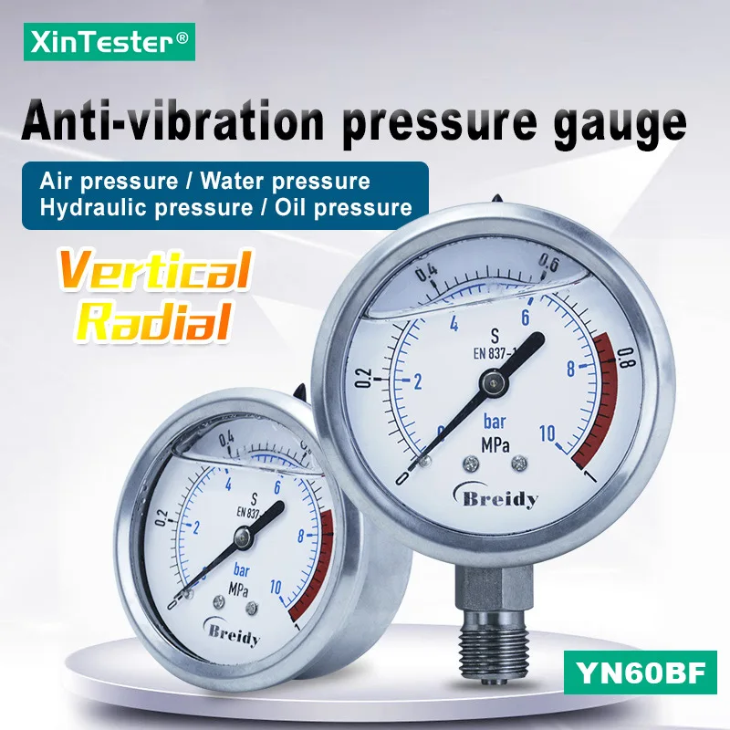 

Xin Tester 0-60mpa Radial Anti-vibration Hydraulic Water Diameter 60mm Pressure Gauge Oil Air Stainless Steel Manometer