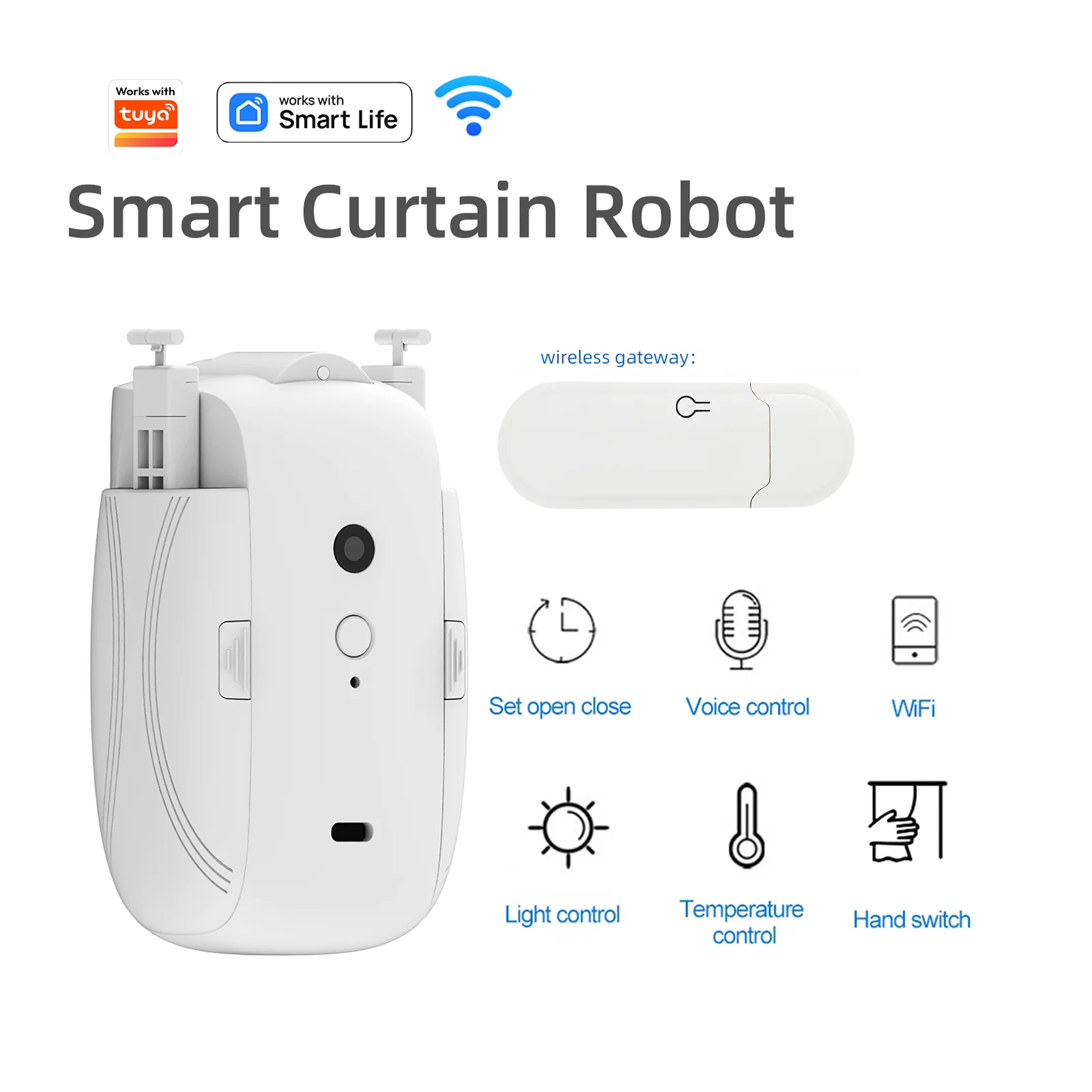 1pc Smart Wi-Fi Curtain Controller -No Installation Required, App Controlled, Timer, Temperature and Light Sensor Remote Control