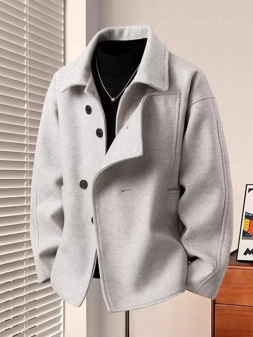 

Loose Korean Sle Men's Jaet Casual Woolen Coat Flip Collar Autumn Winter New Arrival Faionable Brand Men's Topwear