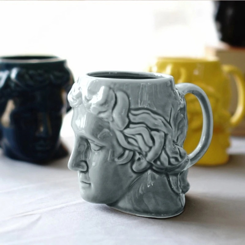 David for Head Mug Coffee Cup Ceramic Exquisite Ancient Greek Apollo Sculpture Cup Gift for Home Office Desktop Decorati