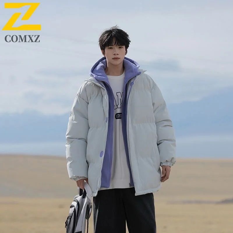 

COMXZ 2025 Reversible sherpa Jacket Men Women Winter Thick Warm Double Faced Coat Fleece Lined Padded Parka Unisex Outerwear