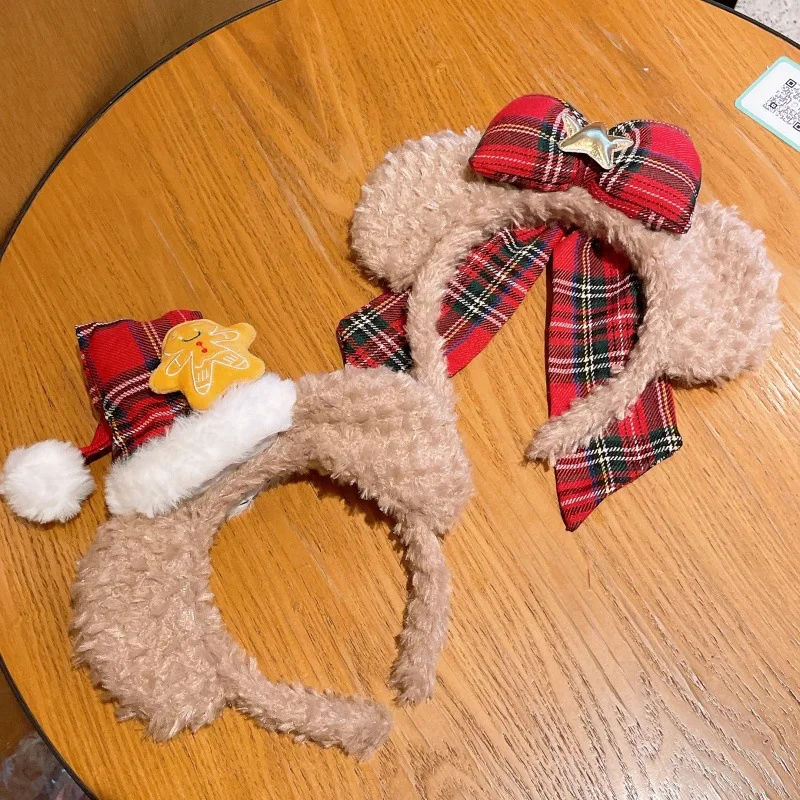 

Рождественская забавная плюшевая повязка на голову с медведем для девочек, рождественский красный клетчатый головной убор, женская повязка на голову с медведем и принцессой в парке, аксессуары для волос ZX07