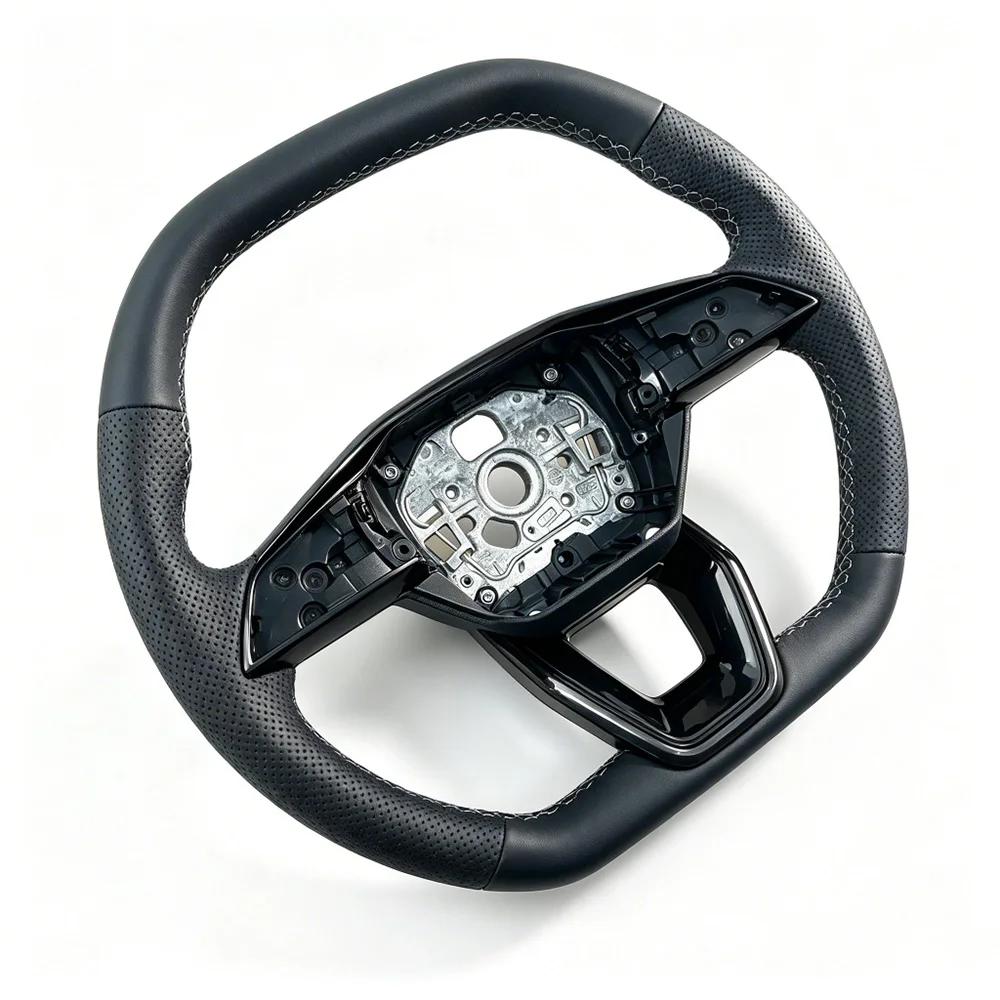 Half‑Perforated Leather Flat‑Bottom D‑Shape Sport Steering Wheel For Audi A5 B10 A6 C9 Car Interior Replacement Modification