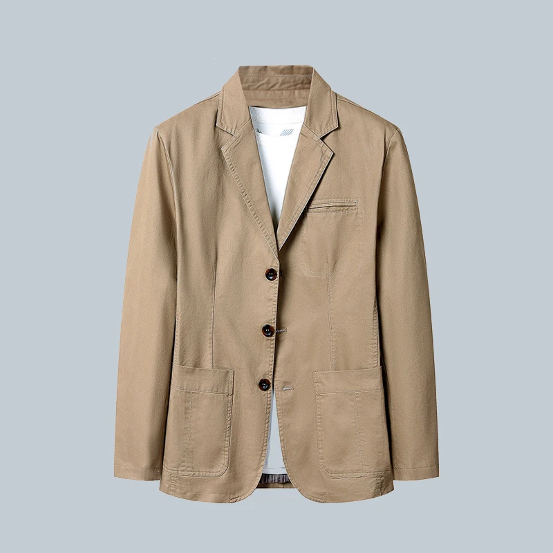 

New Men's Suit Blazer Casual Lapel Suit Spring And Autumn Pure Cotton Handsome Loose Man Top Clothing Men's Single Jacket