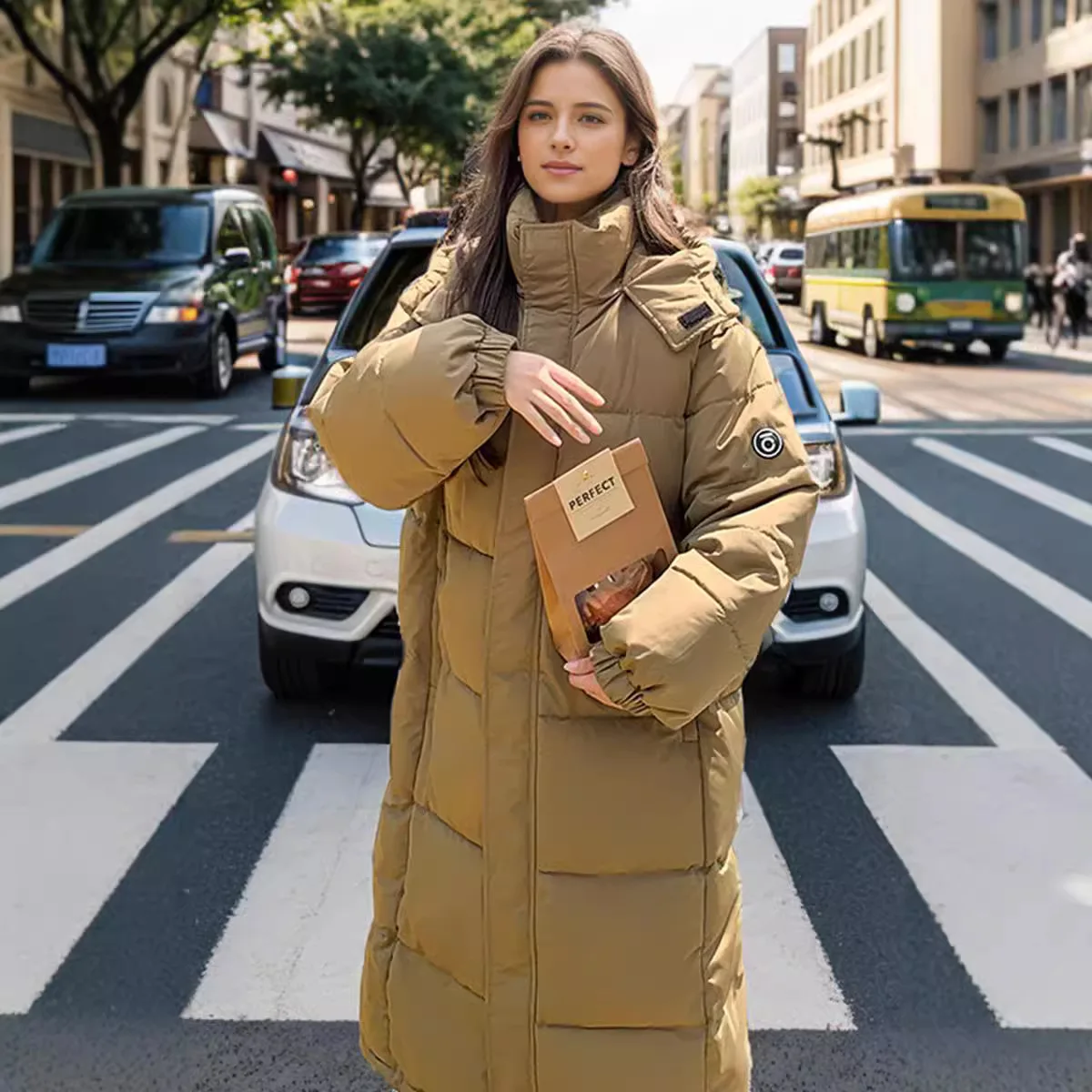 

2024 New Winter Women's Long Down Cotton Jacket Female Hooded Warm Thicken Warm Parkas Coats Female Pure Color Bread Jacket