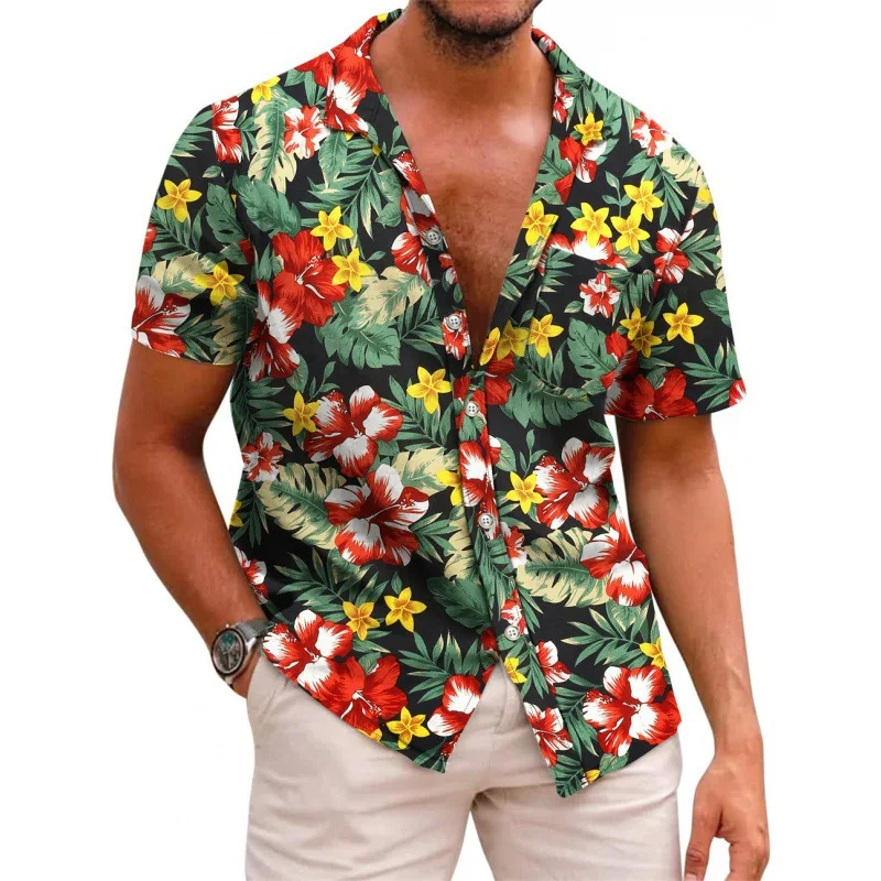 Hawaiian multiple styles beach shirts summer Men\'s short-sleeved casual shirts Seaside vacation clothes Loose floral shirts top