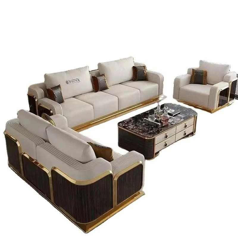 

Italian Light Luxury Leather Sofa Living Room Small High-end Villa Modern Simple Solid Wood Sofa