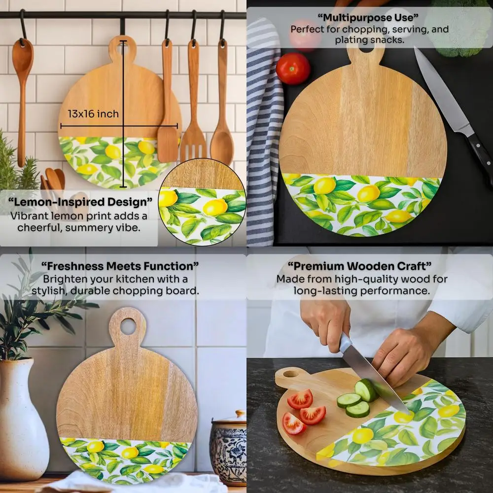 

Разделочная доска из дерева манго среднего размера с лимонным принтом — идеально подходит для разделочной и сервировки, 13x16 дюймов