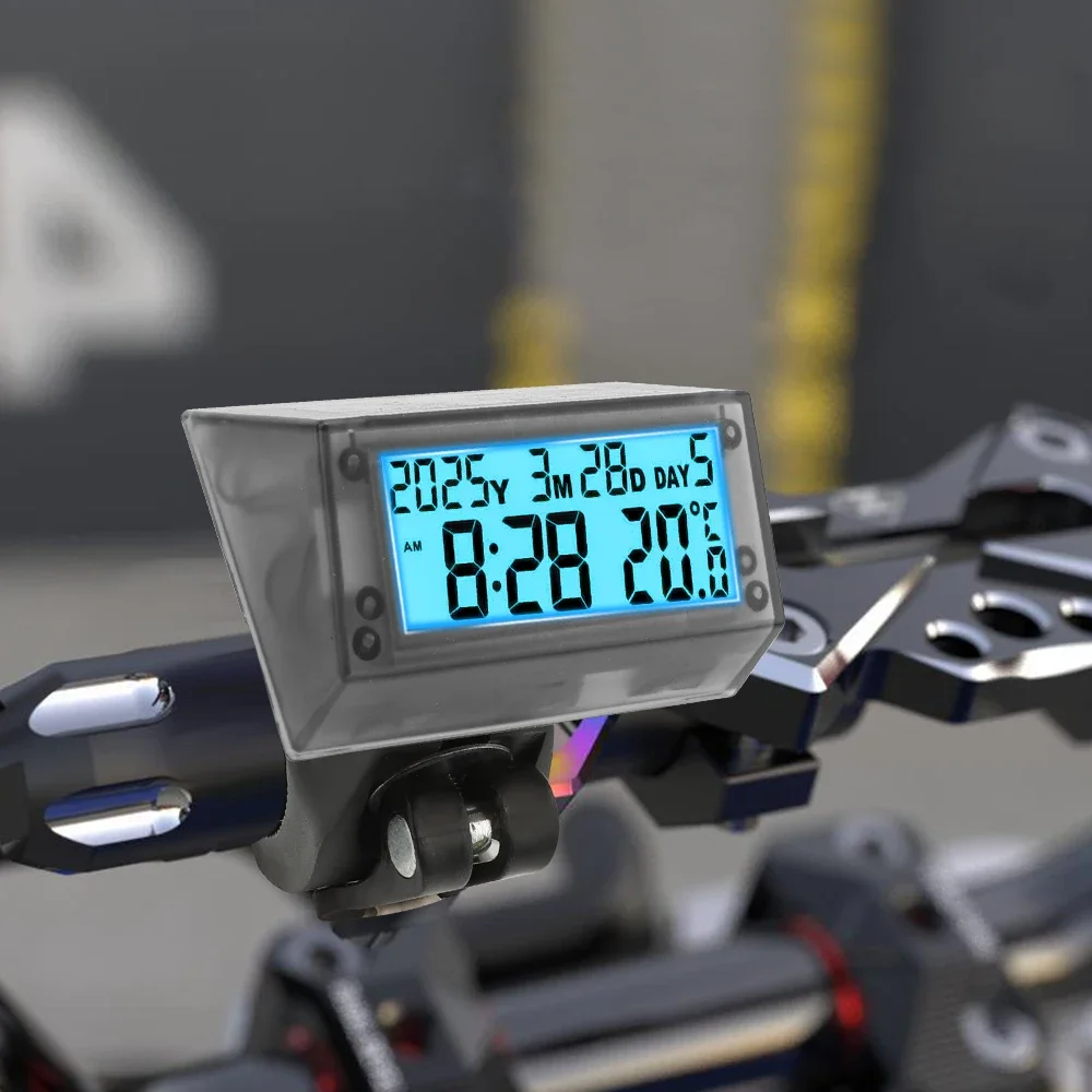 

Motorcycle Handlebar Clock Solar Car Clocks Dashboard Thermometer Led Digital DisplayTime with Back Luminous Moto Accessories