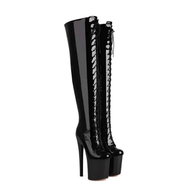 Women's Knee Length Boots, Jazz Dance High Heels, Thick Soled Boots, Cross Straps, Sexy Thighs, Round Toe Boots, Wedding Shoes