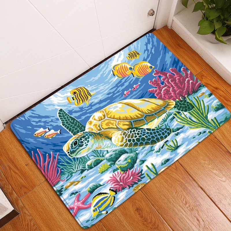 3D Ocean World Fish Carpet Kitchen Mat Entrance Doormat Bedroom Home Floor Decoration Living Room Carpet Bathroom Anti-slip Rug