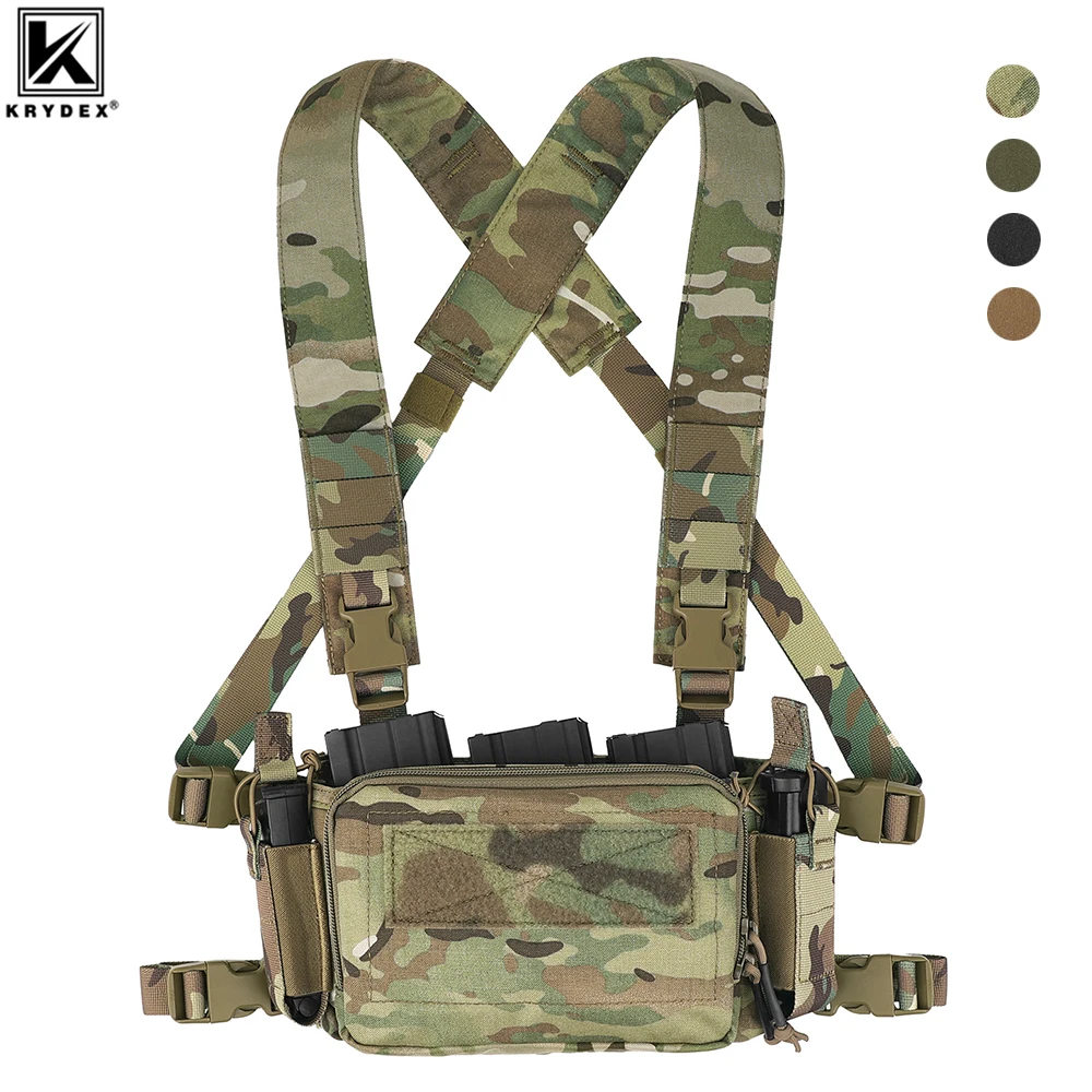 KRYDEX Tactical Micro D3CR Chest Rig with Triple 5.56 7.62 9mm Magazine Pouch Adjustable Strap Hunting D3CRM Gear Accessories