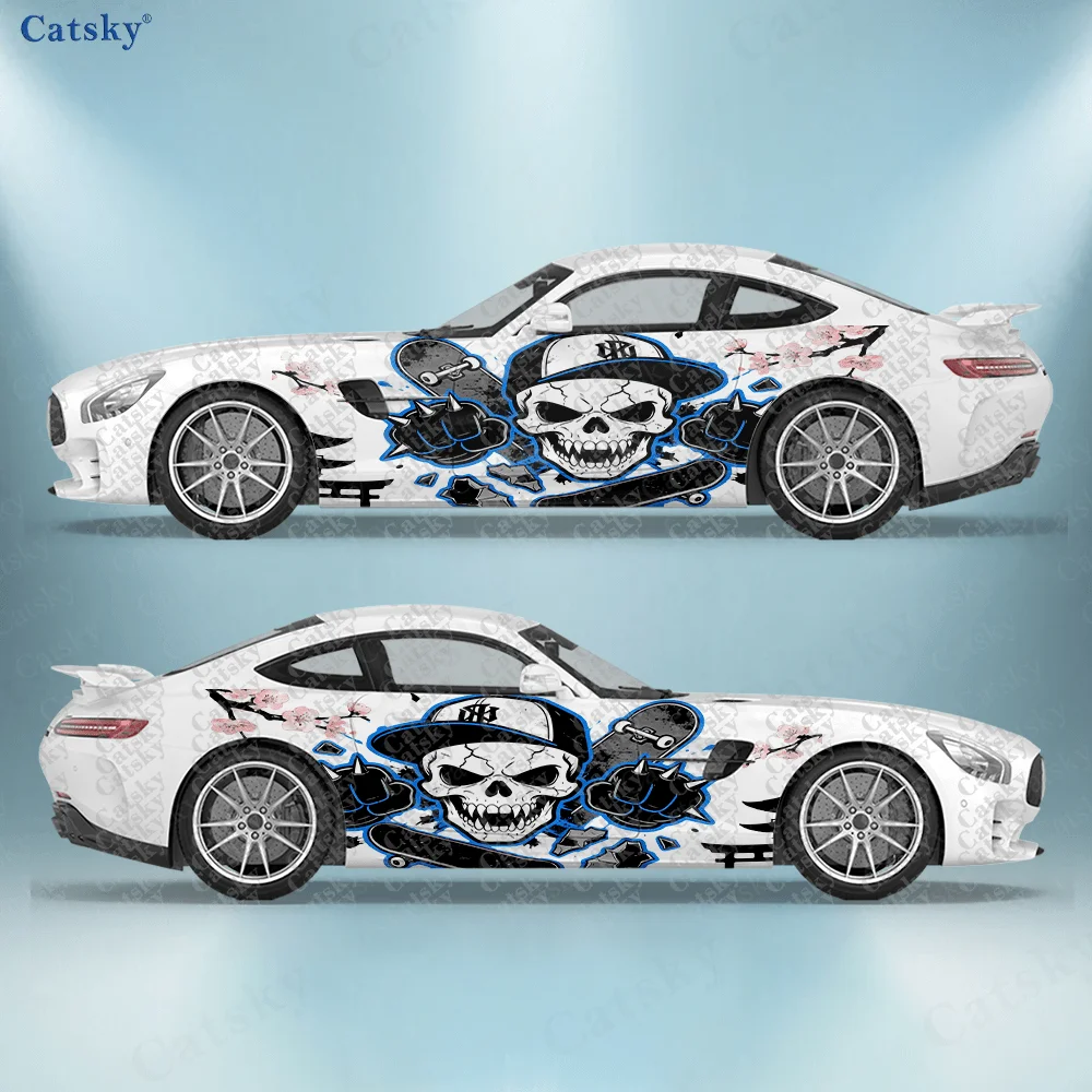 2PCS Violent Japanese Boxing Skull Car Side Decals, Self-Adhesive PVC Waterproof & Scratch-Resistant Sticker, Car Accessory Gift
