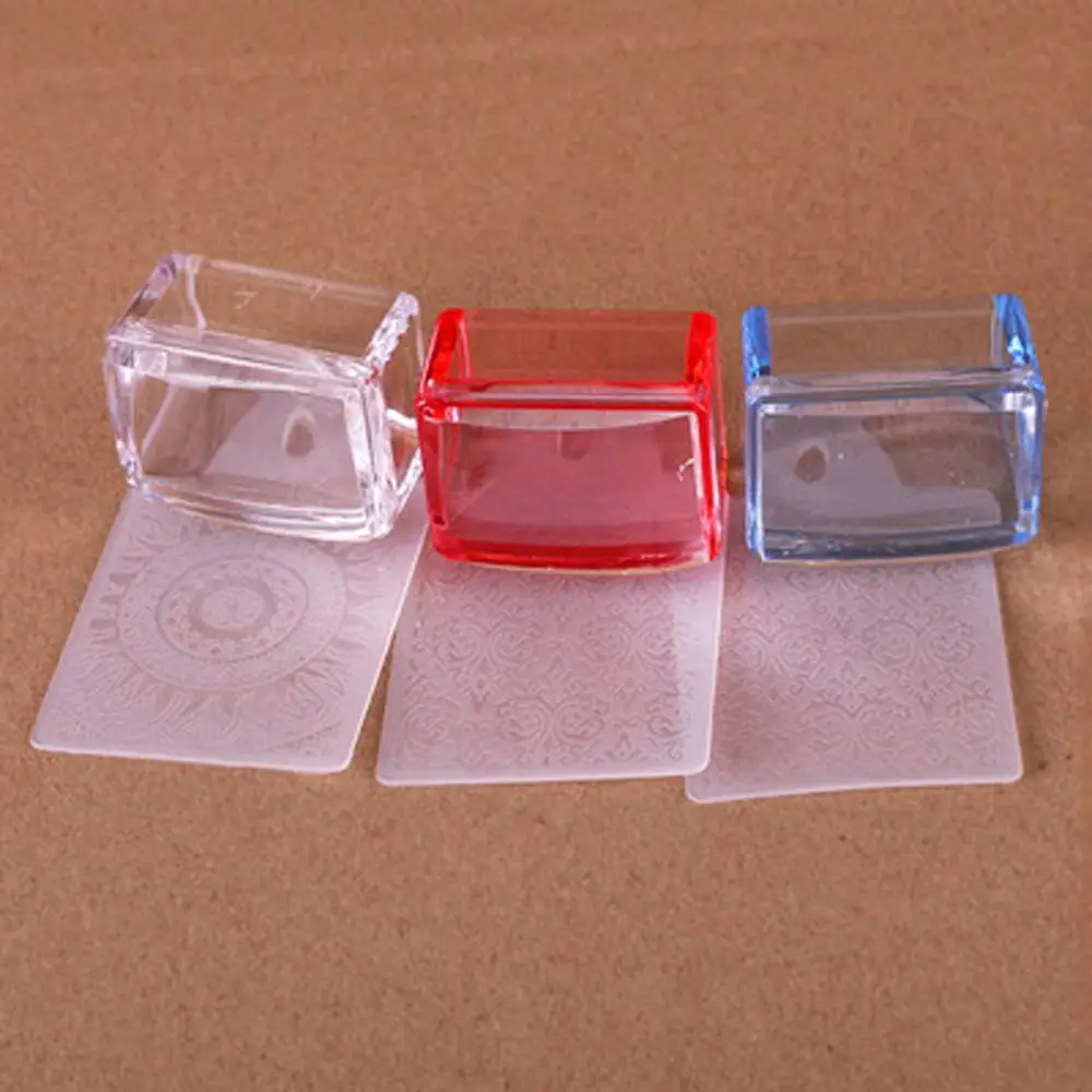 Crystal Silicone Head Jelly Nail Art Stamper Scraper Set Rectangle Nail Stamper Manicure Scraper Polish Transfer Template Kits