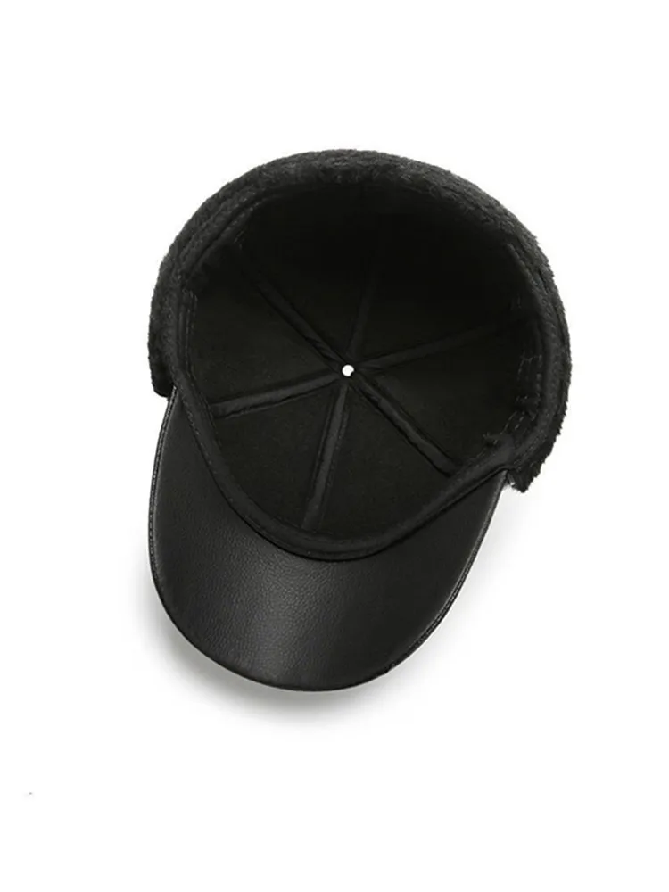 Lässige Herren-Baseballkappe aus weichem Leder mit Bündchen für mittlere und ältere Menschen, warm für den Winter – Detail 8