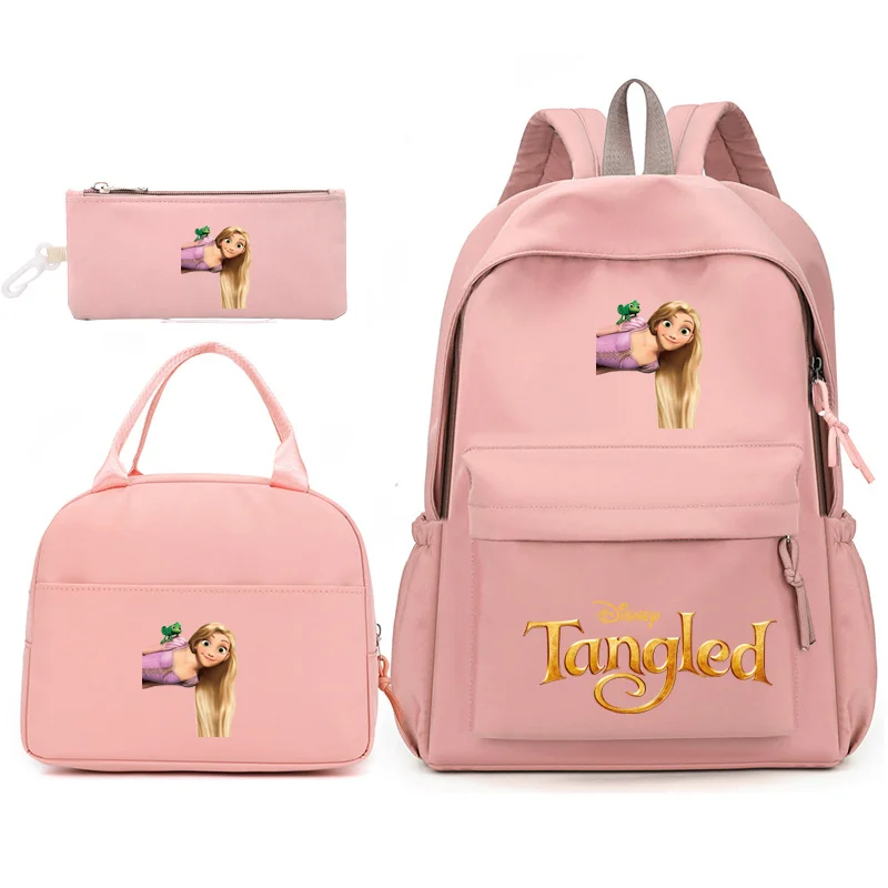 3pcs Disney Tangled Rapunzel Princess Backpack with Lunch Bag for Women Student Teenagers School Bags Comfortable Travel Sets