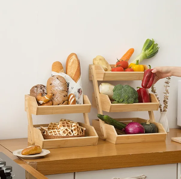 European Style Multi-layer Breathable Removable Storage Shelf Fruit Basket Bamboo Kitchen Fresh Fruit Vegetable Accessories