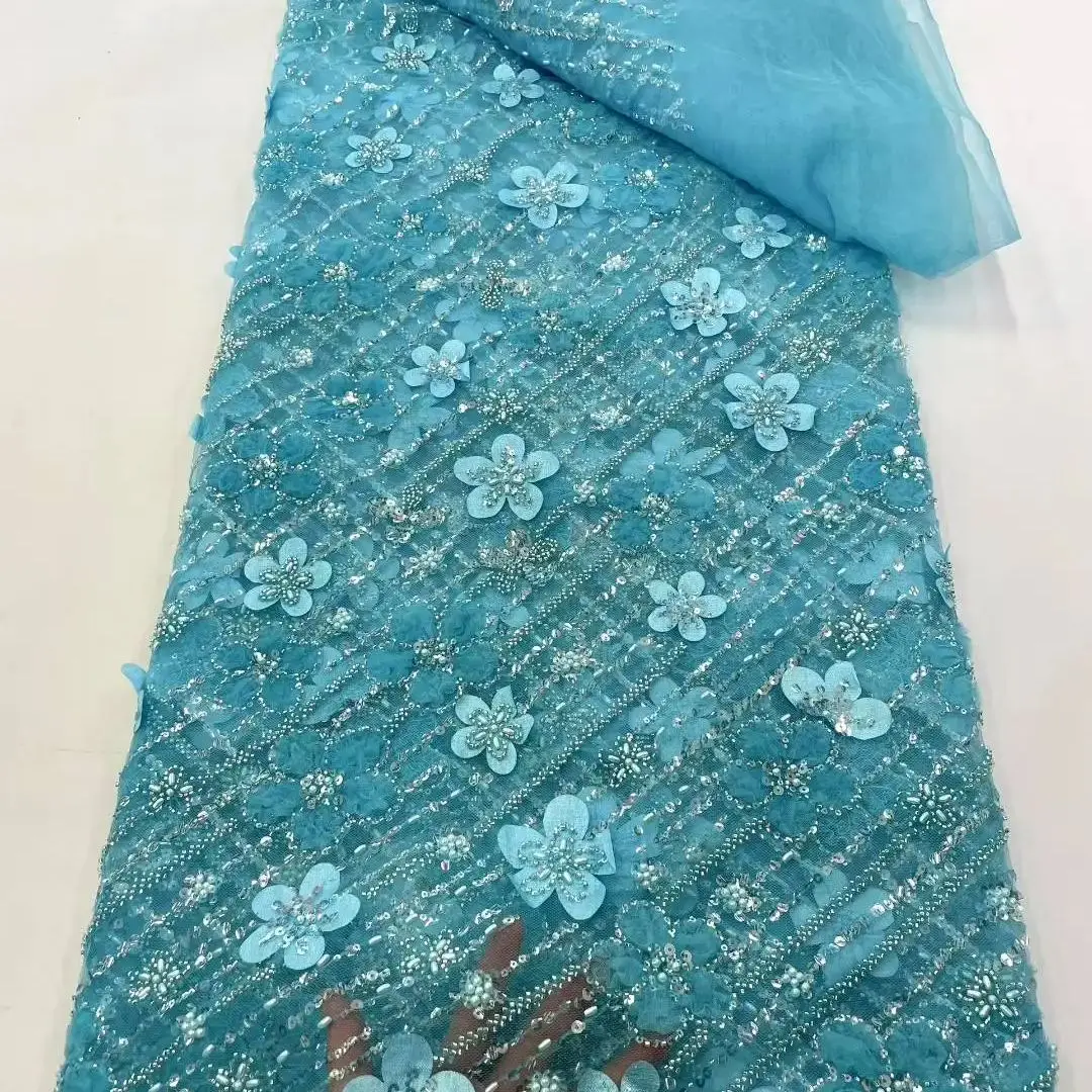 

Luxury African Sequin Beaded Lace Fabric 2025 High Quality Groom Nigerian Wedding Bridal Embroidery French Tulle Sewing