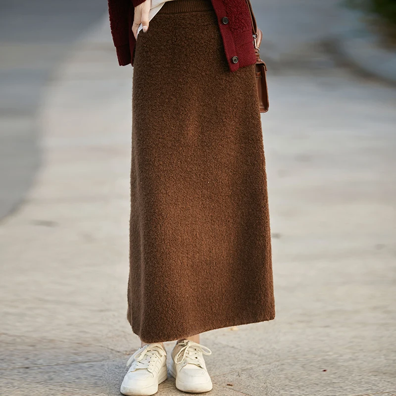 High end women\'s 100% Australian wool skirt for autumn and winter, new knitted slim fit, hip hugging women\'s long skirt,