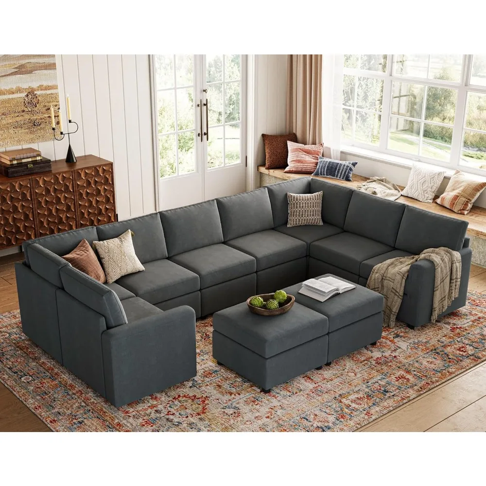 

Oversized Sectional Sofa,Convertible Sectional Couch,with Memory Foam & Storage, Covers Removable & Changeable, 10 Seat Sofa Set