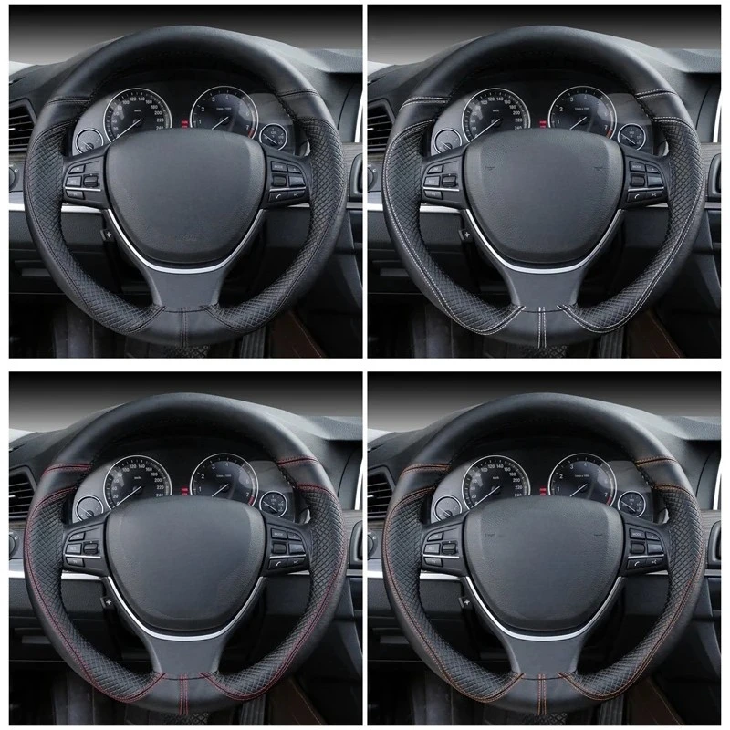 DIY 38cm Steering Wheel Covers Soft 100% Cowhide Genuine Leather Anti-wear Car Steering Wheel Cover Braid With Needles Thread