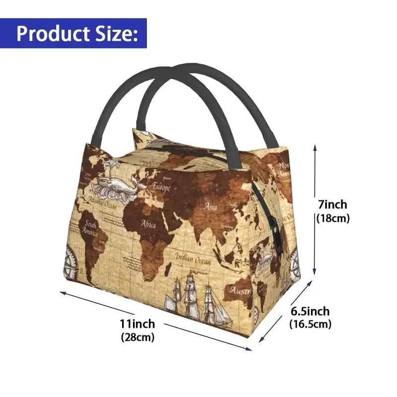 Custom Pirate Bay Secret World Map Lunch Bags Men Women Warm Cooler Insulated Lunch Boxes for Picnic Camping Work Travel